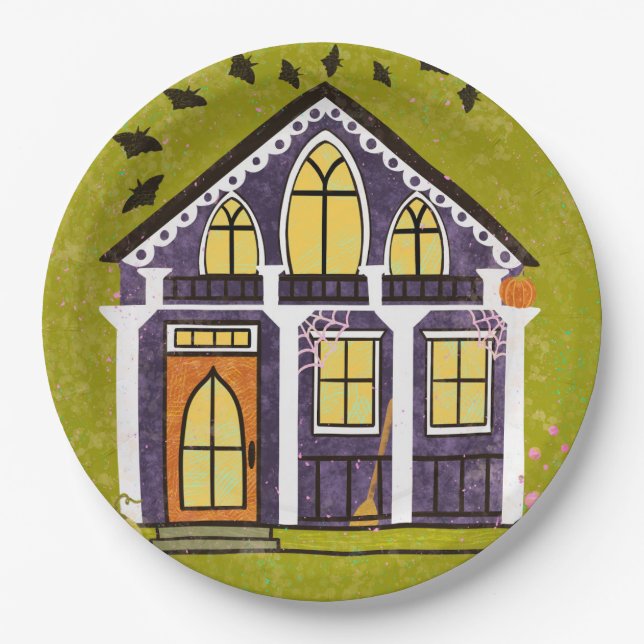 Cute Witchy Haunted Halloween Cottage  Pappteller (Vorderseite)