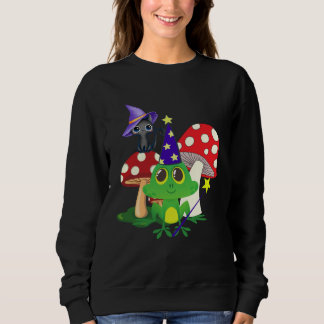 Cute Wizard Frog and Witch Black Cat Mushrooms Hal Sweatshirt
