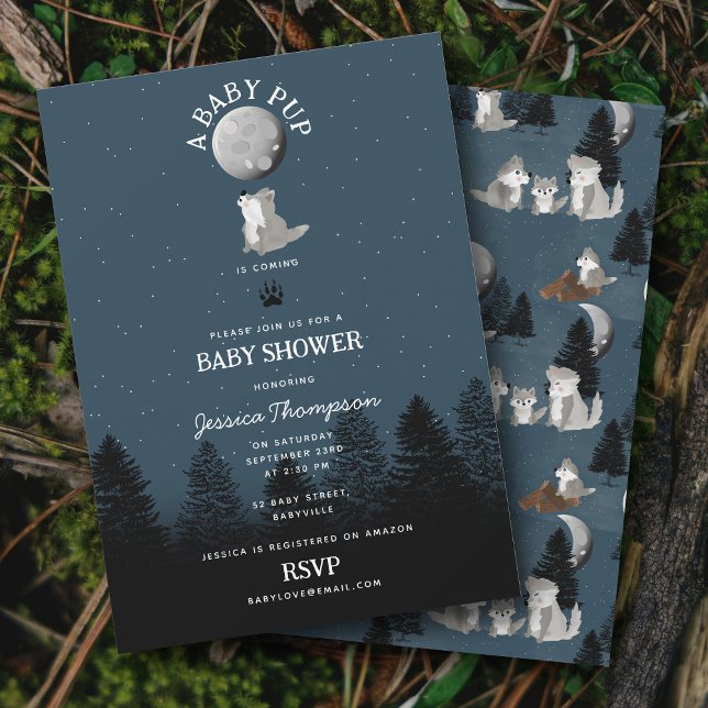 Cute Wolf Baby Pup and Mom Woodland Baby Shower Einladung (Cute Wolf Baby Pup and Mom Woodland Baby Shower Invitation)