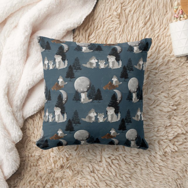 Cute Wolf Pack Woodland Night Baby Nursery Kissen (Decke)
