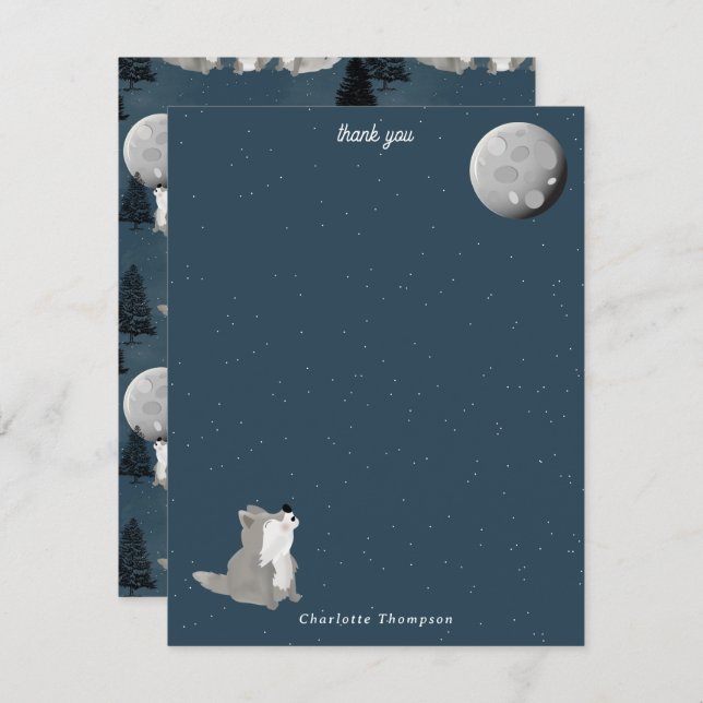 Cute Wolf Pack Woodland Night Sky Moon Kids Dankeskarte (Vorne/Hinten)