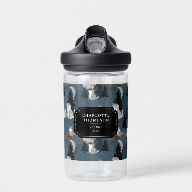 Cute Wolf Pack Woodland Night Sky Moon Trinkflasche (Vorne)