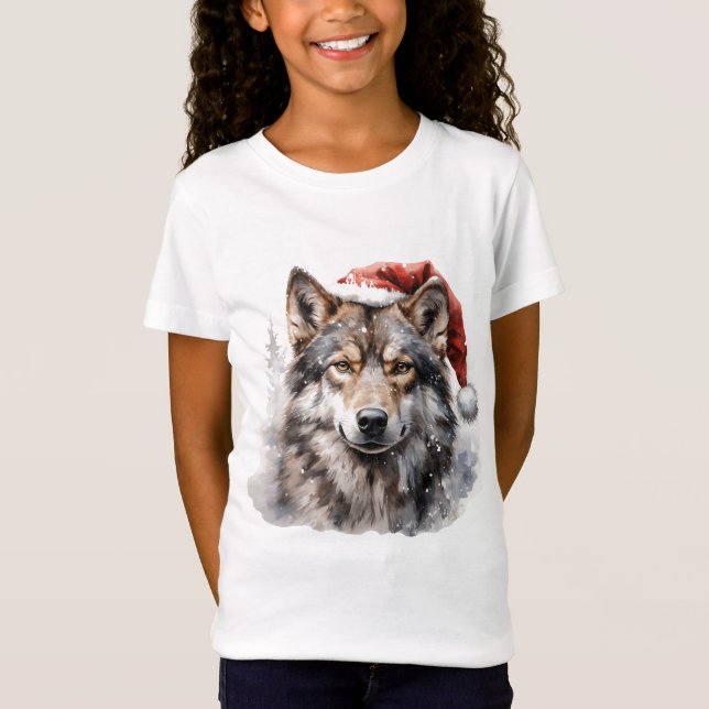 cute wolf wearing a Santa hat T-Shirt (Vorderseite)