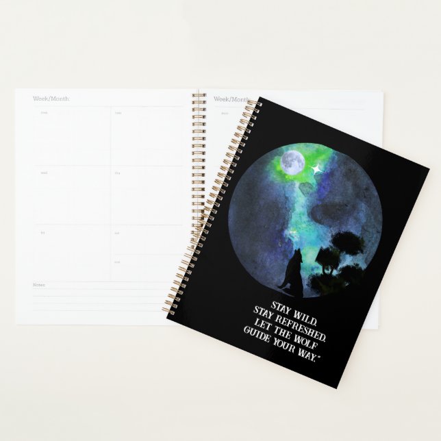 Cute wolfe inder sky moon \romantic watercolor planer (Anzeige)