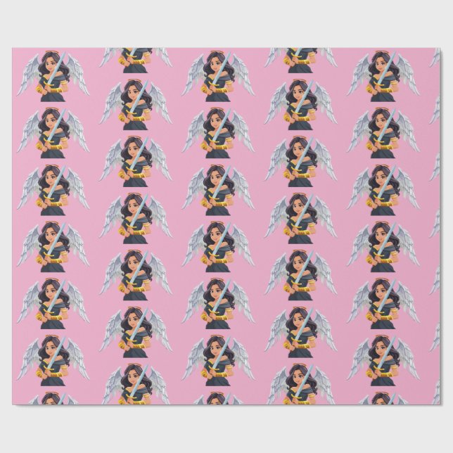 Cute woman Angel's with open wings and sword Geschenkpapier (Flach)