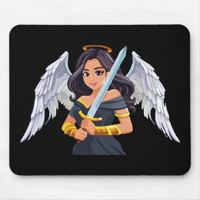 Cute woman Angel's with open wings and sword Mousepad (Vorne)
