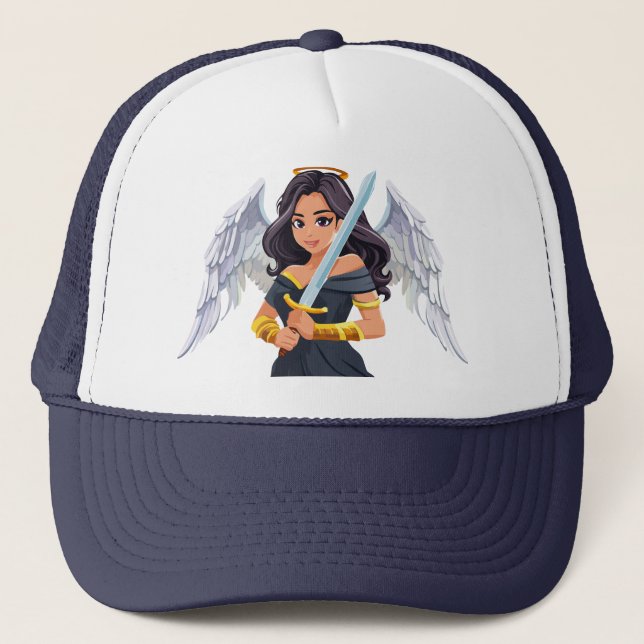 Cute woman Angel's with open wings and sword Truckerkappe (Vorderseite)