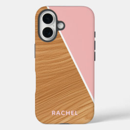Cute Wood and Pink Personalized  iPhone 16 Hülle