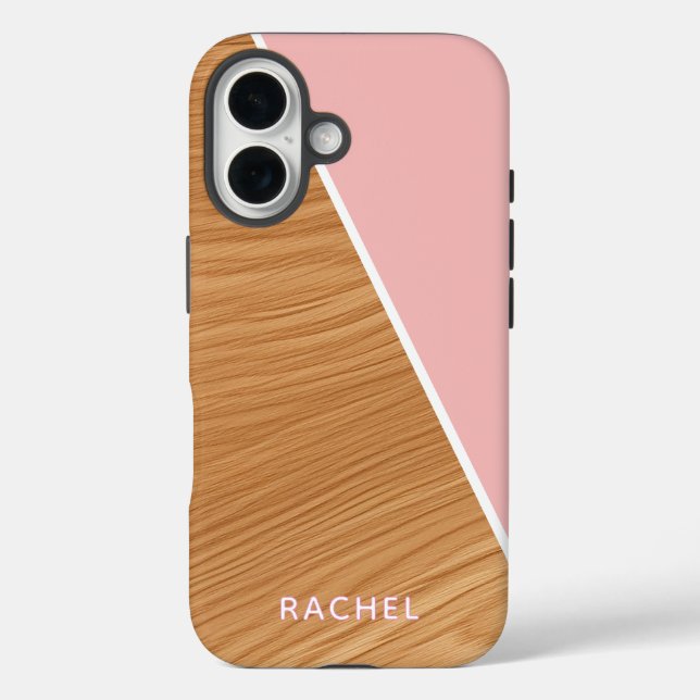 Cute Wood and Pink Personalized  Case-Mate iPhone Hülle (Rückseite)