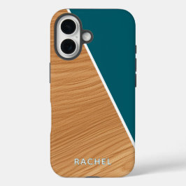Cute Wood and Teal Personalized  iPhone 16 Hülle