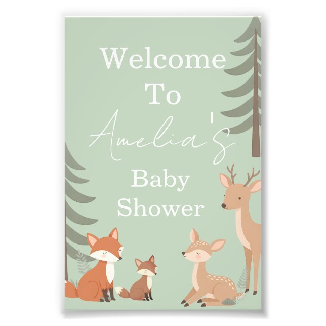 Cute Woodland Animal Baby Shower Welcome Sign Fotodruck (Vorne)