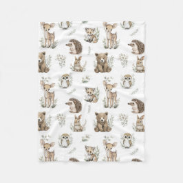 Cute Woodland Animal Watercolour Fleecedecke