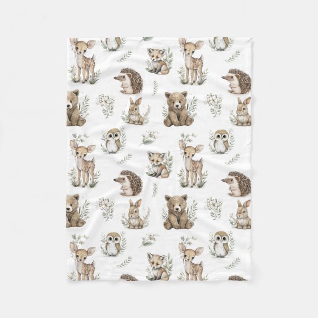 Cute Woodland Animal Watercolour Fleecedecke (Vorderseite)