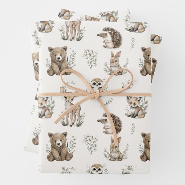 Cute Woodland Animal Watercolour Geschenkpapier Set (Beispiel)