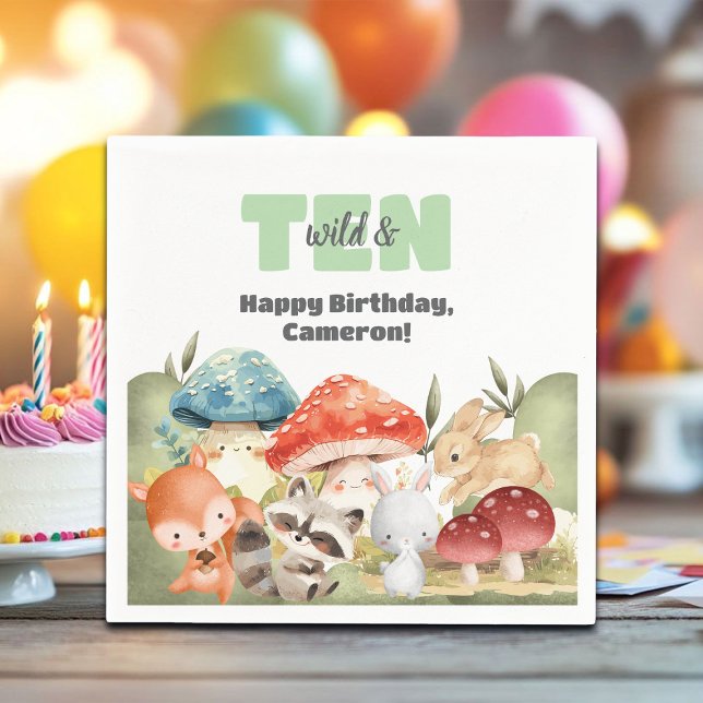 Cute Woodland Animals 10th Birthday Party Serviette (Von Creator hochgeladen)