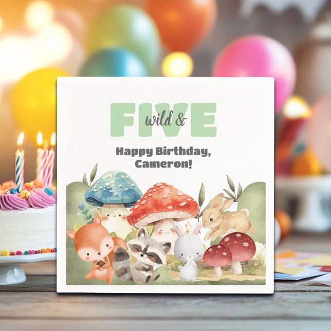 Cute Woodland Animals 5th Birthday Party Serviette (Von Creator hochgeladen)