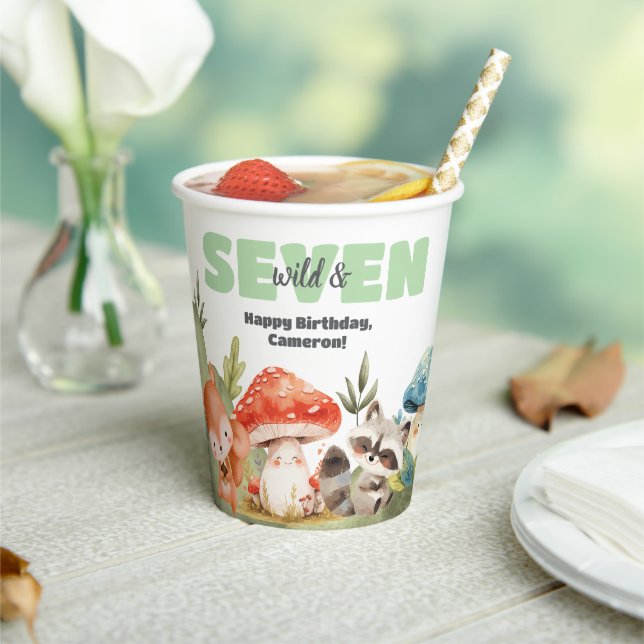 Cute Woodland Animals 7th Birthday Party Pappbecher (In Situ)