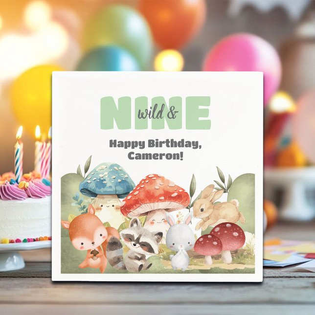 Cute Woodland Animals 9th Birthday Party Serviette (Von Creator hochgeladen)
