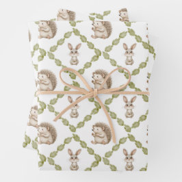 Cute woodland animals and leaves design geschenkpapier set