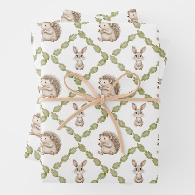 Cute woodland animals and leaves design geschenkpapier set (Beispiel)