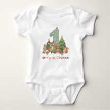 Cute Woodland Animals Baby First Christmas Green 1