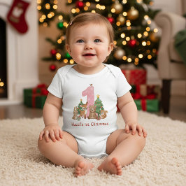 Cute Woodland Animals Baby First Christmas Pink 1 Baby Strampler