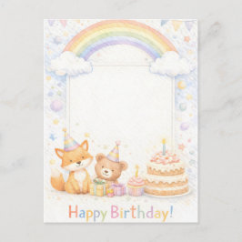 Cute Woodland Animals Birthday Card with Rainbow Postkarte