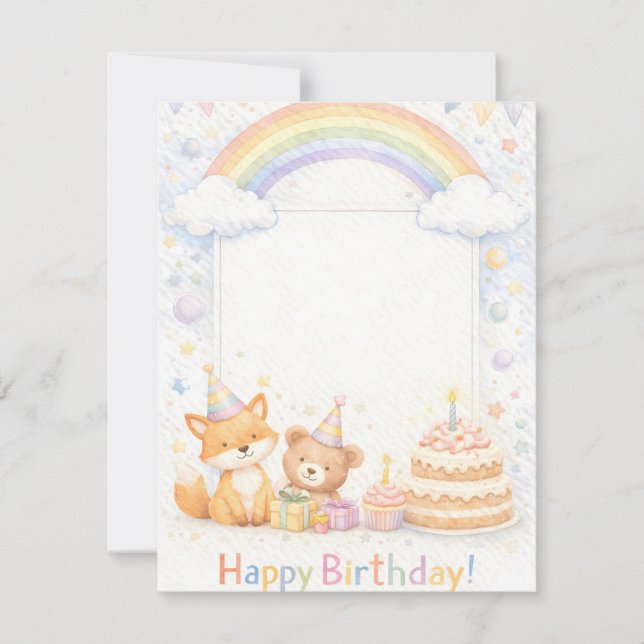 Cute Woodland Animals Birthday Invitation Einladung (Vorderseite)