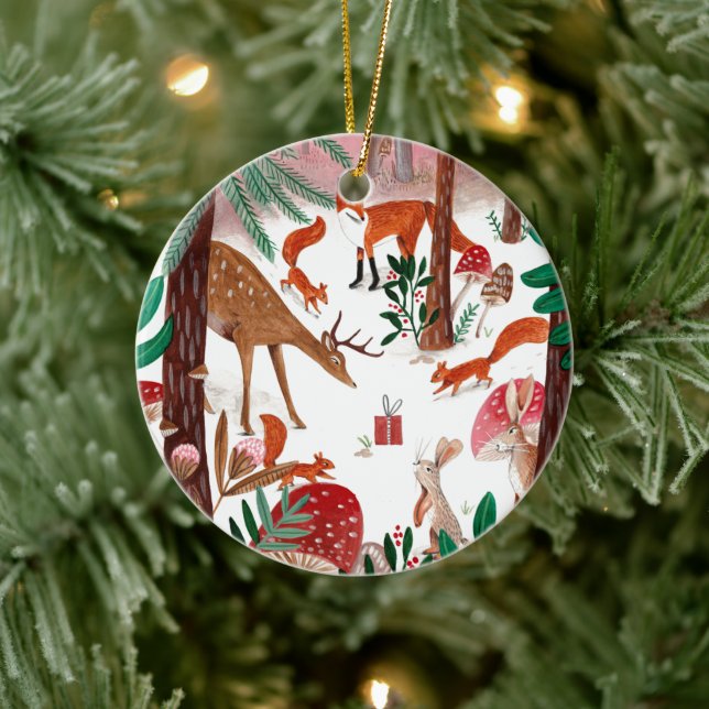 Cute Woodland Animals Christmas Keramik Ornament (Baum)