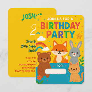 Cute Woodland Animals Kids Birthday Party Einladung