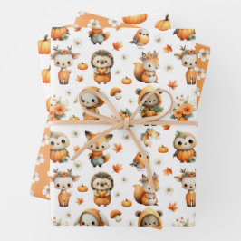 Cute Woodland Animals, Pumpkins, Daisy Autumn Fall Geschenkpapier Set
