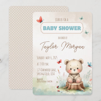 Cute Woodland Bear Baby Shower Invitation Einladung