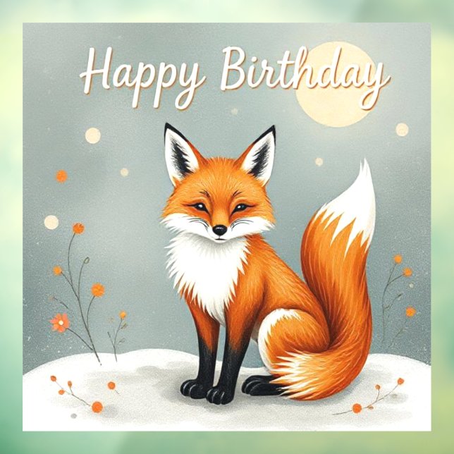 Cute Woodland Brown Fox Happy Birthday Fensteraufkleber (Blatt 3)
