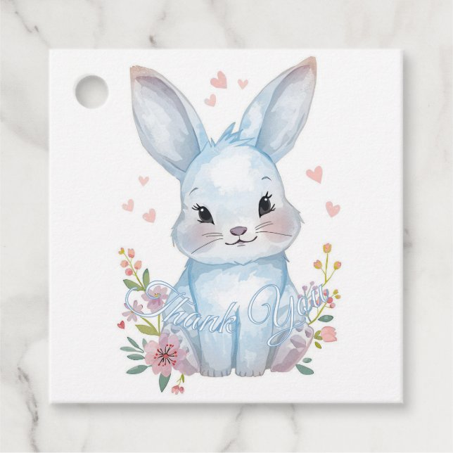 Cute Woodland Bunny Baby Shower Blue Bunny Pastel  Geschenkanhänger (Vorderseite)