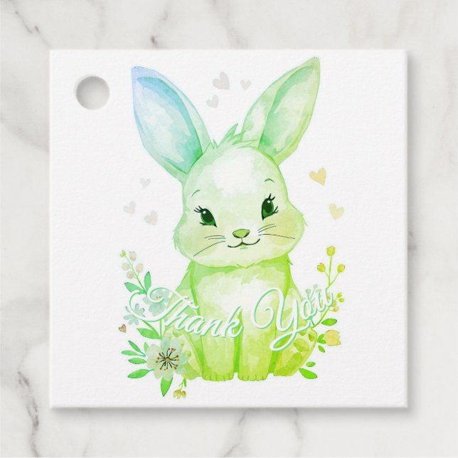 Cute Woodland Bunny Baby Shower Green Pastels Geschenkanhänger (Vorderseite)