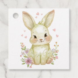 Cute Woodland Bunny Baby Shower Pastel Olive Green Geschenkanhänger