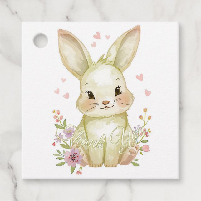 Cute Woodland Bunny Baby Shower Pastel Olive Green Geschenkanhänger (Vorderseite)