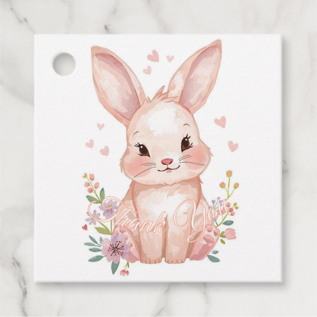 Cute Woodland Bunny Baby Shower Pink Bunny Pastel  Geschenkanhänger (Vorderseite)