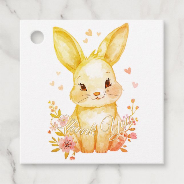 Cute Woodland Bunny Baby Shower Yellow Pastels Geschenkanhänger (Vorderseite)
