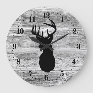 cute woodland deer head cabin große wanduhr