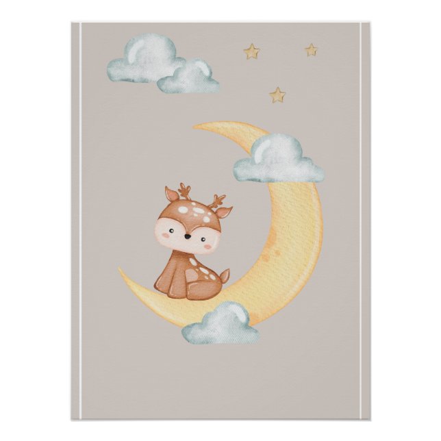 Cute Woodland Deer Moon Poster for Children (Vorderseite)