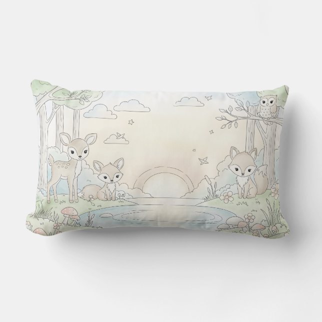Cute Woodland Fawn & Fox Lendenkissen (Vorderseite)