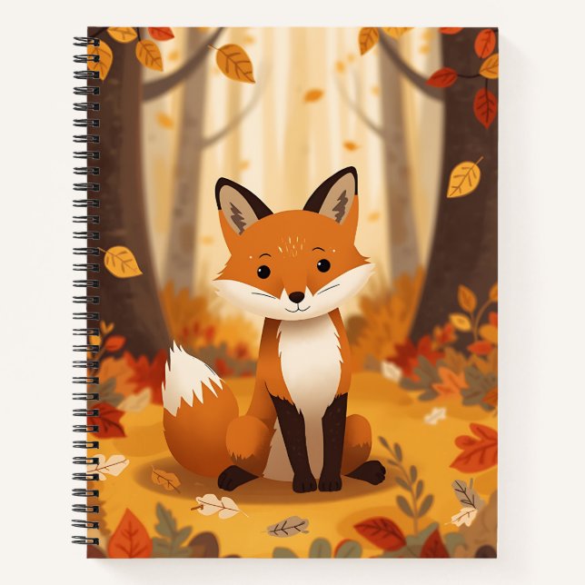 Cute Woodland Fox in Autumn Leaves Spiral Notebook Notizbuch (Vorderseite)