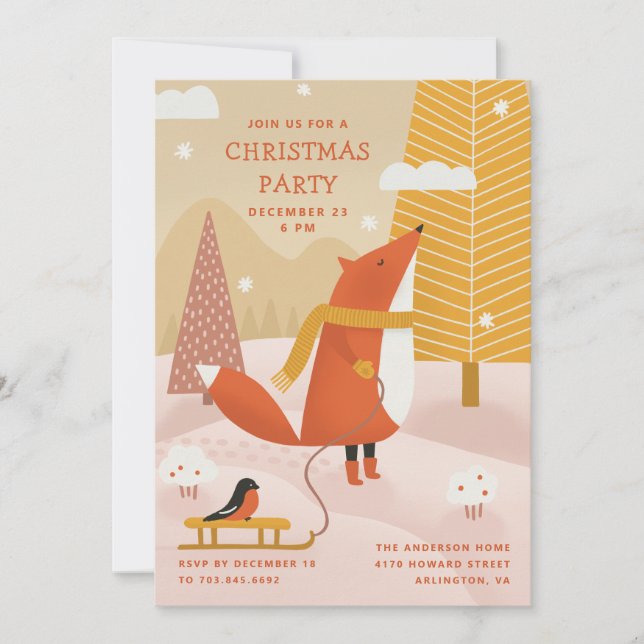 Cute Woodland Fox | Winter Forest Christmas Party Einladung (Vorderseite)