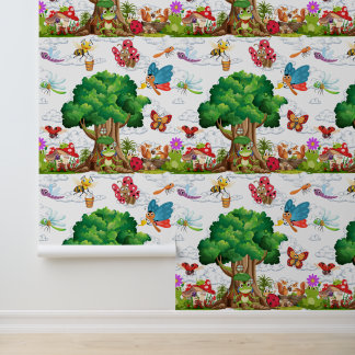 Cute Woodland Insects & Frog Treehouse Kids Tapete