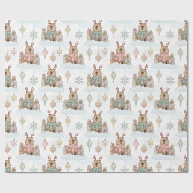 Cute Woodland Reindeer Capybara Christmas  Geschenkpapier (Flach)