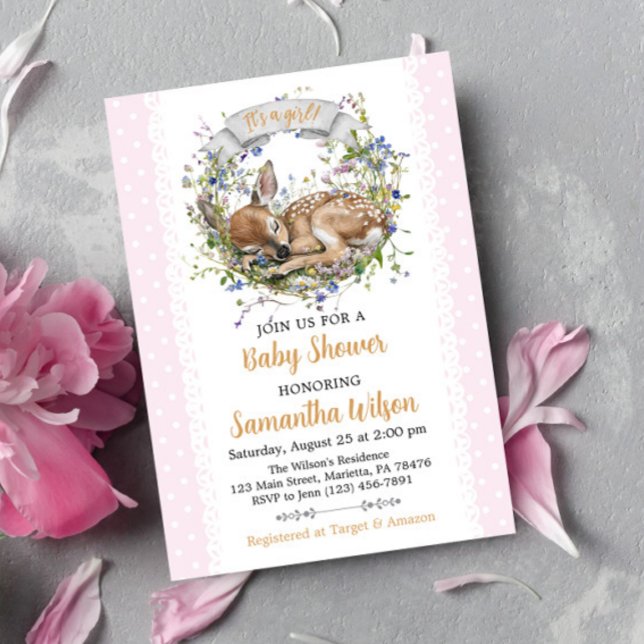 Cute Woodland Sleeping Doe Baby Shower Invitation Einladung (Von Creator hochgeladen)