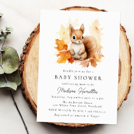 Cute Woodland Squirrel Fall Baby Shower Einladung