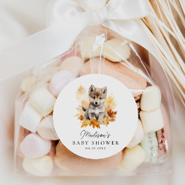 Cute Woodland Wolf Pup Fall Baby Shower Runder Aufkleber