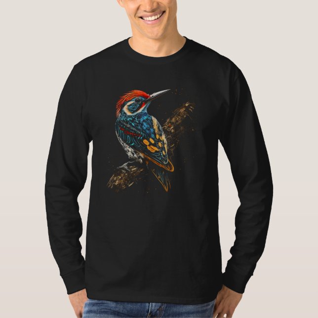 Cute Woodpecker Bird Cool Paint Drip Woodpecker Lo T-Shirt (Vorderseite)